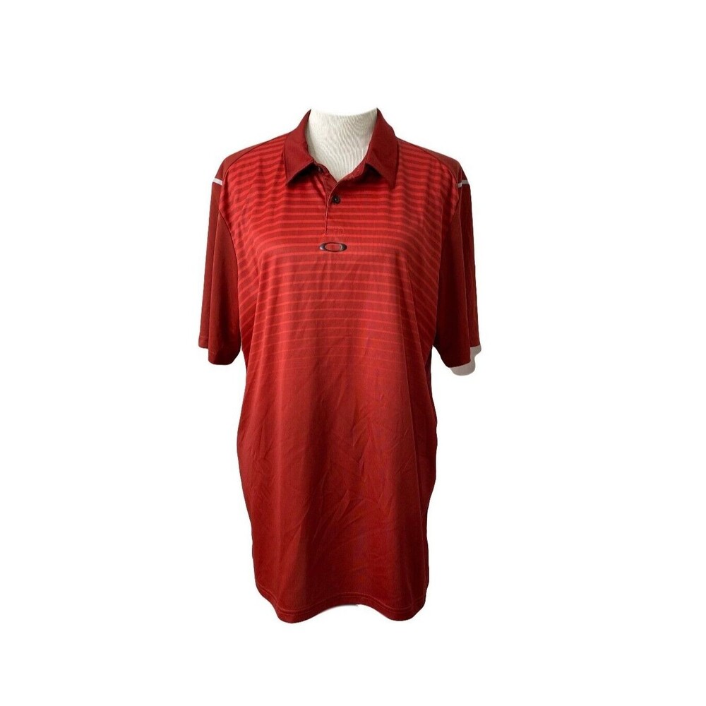 OAKLEY Ellipse Men's Polo Golf Shirt Red Striped Short Sleeve Athletic Size XL